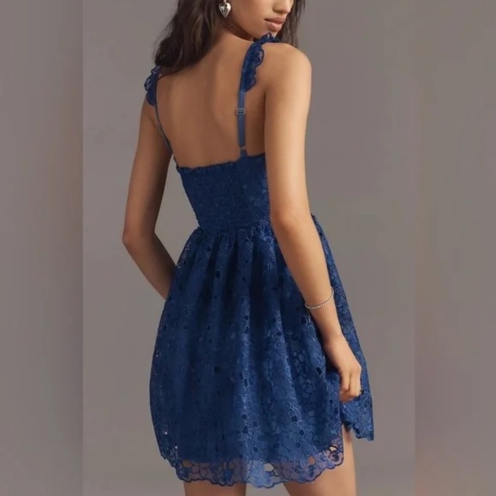 NWT Anthropologie Ruffle-Strap Corset Lace Mini Dress Sz M - Picture 4 of 12